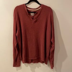 Oversized, burgundy button down distressed shirt